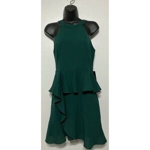Lulus Forest Green Ruffled Mini Dress Size Small Halter Peplum Cocktail Romantic